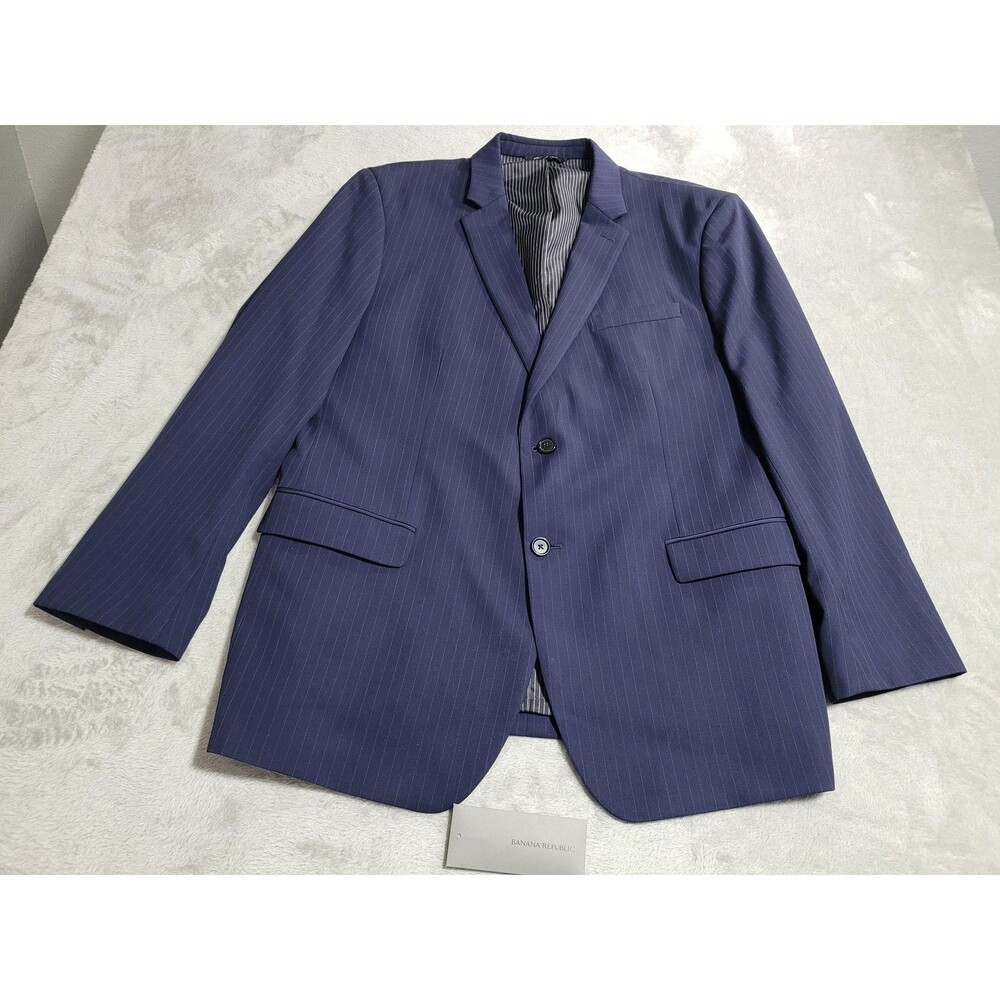 Banana Republic Suit Jacket Mens 48R Blue Pinstripe Wool Slim Fit 2 Button